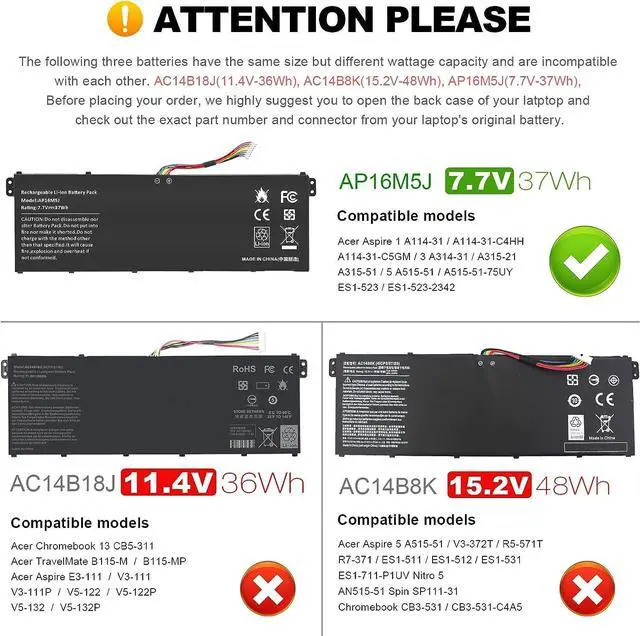 Alt view image 2 of 7 - Fancy Buying AP16M5J Laptop Battery for Acer Aspire 1 A114-31 A114-32 Aspire 3 A314-31 A314-32 A314-41 A315-21 A315-21G A315-22 A315-31 A315-32 A315-33 A315-41 A315-51 A315-53 A315-53G 2ICP4/80/104