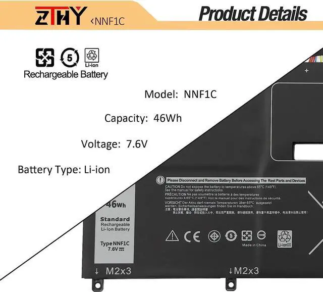 Alt view image 3 of 7 - ZTHY NNF1C Laptop Battery Replacement for Dell XPS 13 9365 2in1 2017 Series XPS 13-9365-D1605TS 13-9365-D1805TS 13-9365-D2805TS 13-9365-D3605TS Notebook 0NNF1C HMPFH 7.6V 46Wh 5940mAh 4-Cell