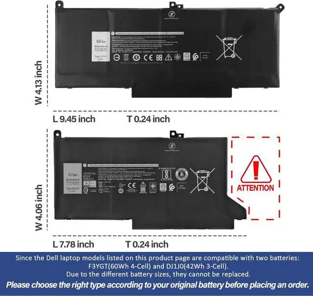 Alt view image 7 of 7 - ANTIEE F3YGT Laptop Battery for Dell Latitude 12 7000 7280 7290 P29S002 13 7000 7380 7390 14 7000 7490 7480 P28S P28S001 P73G P73G001 P73G002 Series DM6WC DM3WC 2X39G KG7VF 451-BBYE 453-BBCF Notebook