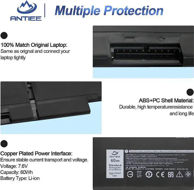 Alt view image 2 of 7 - ANTIEE F3YGT Laptop Battery for Dell Latitude 12 7000 7280 7290 P29S002 13 7000 7380 7390 14 7000 7490 7480 P28S P28S001 P73G P73G001 P73G002 Series DM6WC DM3WC 2X39G KG7VF 451-BBYE 453-BBCF Notebook