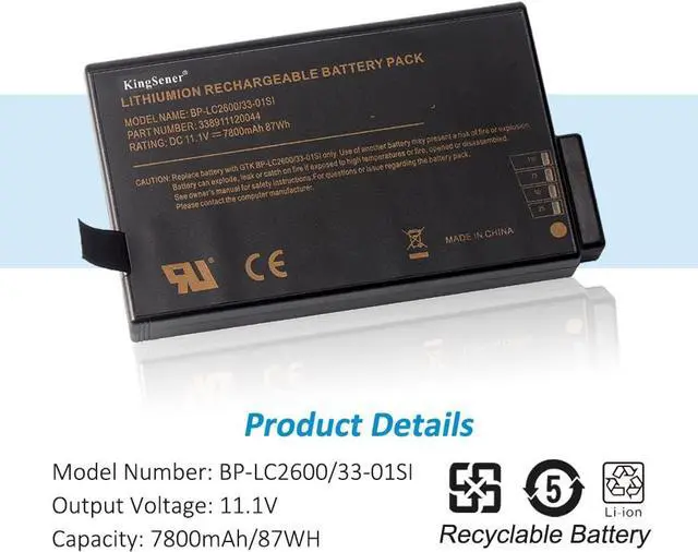 Alt view image 5 of 7 - BP-LC2600/33-01S1 Battery for Getac M230 X500 V100 V200 V1010 S400 Notebook BP-LP2900/33-01PI 338911120104 BP3S3P3450P-01 441847500001 11.1V 87Wh/7800mAh