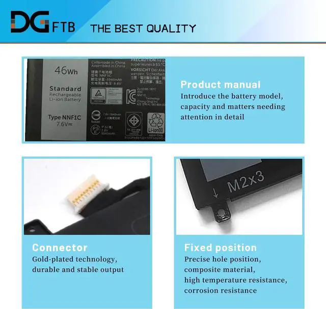 Alt view image 2 of 7 - DGTECH NNF1C HMPFH Laptop Battery for DELL XPS 13 9365 2-in-1 13-9365-D1605TS 13-9365-D1805TS 13-9365-D2805TS 13-9365-D3605TS D3805TS D4605TS Series 0NNF1C NP0V3 P71G P71G001 7.6V 46Wh