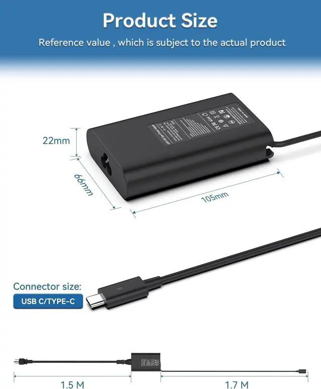 Alt view image 3 of 7 - 65W USB C Charger Compatible with Dell Inspiron 14 16 2-in-1:7620 7635 7486 7435 7430 7425 7420 5630 5625 5620 5440 5430 5330 5320 5310 5280 5510 5410 7390 7306 7415 7490 7400 Laptop Power Cord