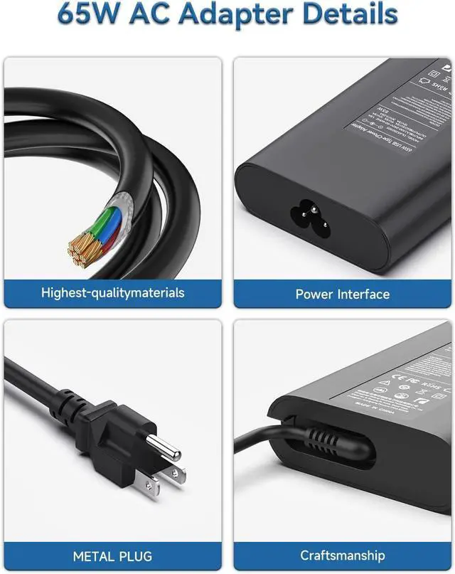 Alt view image 6 of 7 - 65W USB C Charger Compatible with Dell Inspiron 14 16 2-in-1:7620 7635 7486 7435 7430 7425 7420 5630 5625 5620 5440 5430 5330 5320 5310 5280 5510 5410 7390 7306 7415 7490 7400 Laptop Power Cord