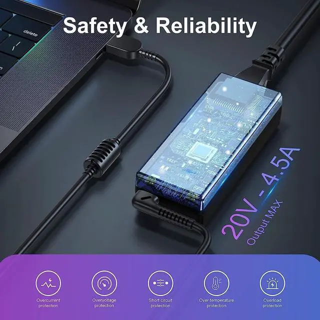 Alt view image 2 of 7 - 90W 20V 4.5A Laptop Charger for Lenovo Thinkpad T440 T440S L440 E470 X250 T560 T550 E560 E540 L560 L540 E450 N20P X240 X260,Edge E440 E460 E431 Yoga 730 Power Supply