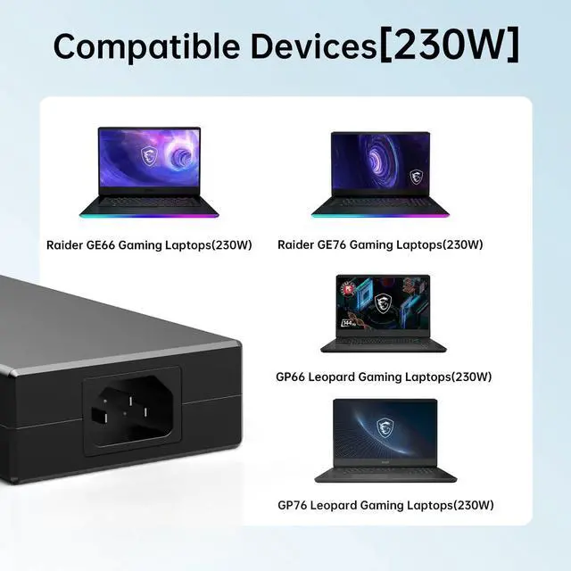 Alt view image 5 of 7 - 230W Charger for MSI GE66 GE76 Raider GP66 GP76 Leopard Gaming Laptop ADP-230GB D A17-230P1B Adapter Power Supply Cord