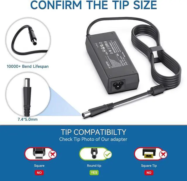 Alt view image 6 of 7 - 90W AC Adapter Laptop Charger Compatible with HP Elitebook 8460P 8770w Pavilion Probook Series Power Supply (5.0mm*7.4mm)