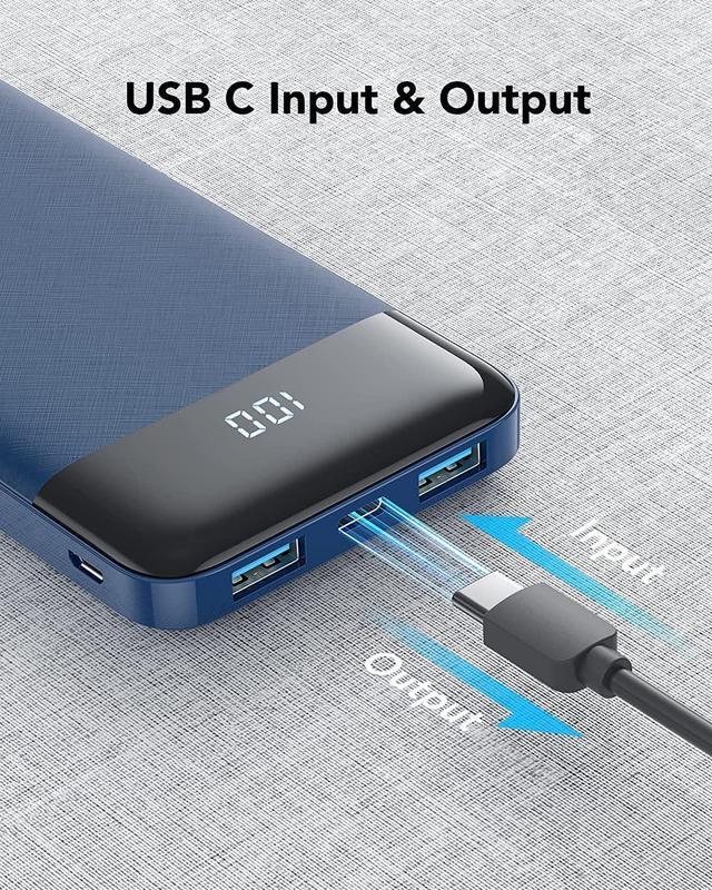 Charmast Portable Charger, USB C Battery Pack, 3A Fast Charging 10400mAh  Power Bank LED Display, Slim Portable Phone Battery Charger for iPhone 13  12