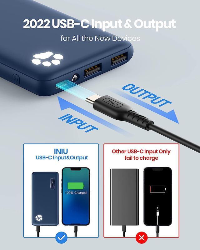  INIU Portable Charger, Slimmest 10000mAh 5V/3A Power Bank, USB  C in&out High-Speed Charging Battery Pack, External Phone Powerbank  Compatible with iPhone 15 14 13 12 11 Samsung S22 S21 Google iPad etc