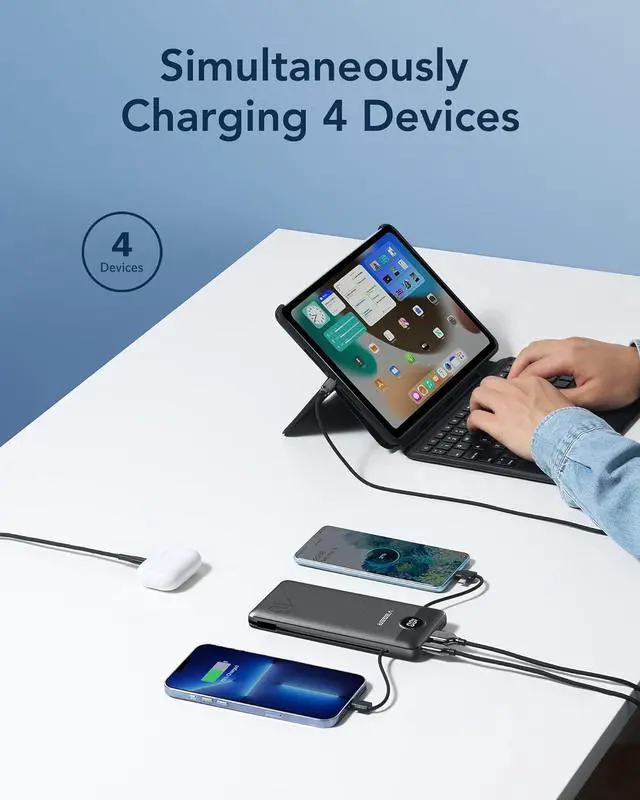 Alt view image 4 of 7 - Portable Charger for iPhone Built in Cables and Wall Plug 10000mah Slim Fast Charging USB C Power Bank Travel Essential Battery Pack Compatible with iPhones iPad  More Devices(Black)