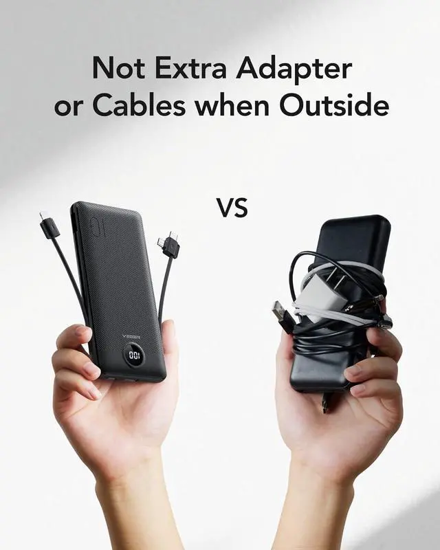 Alt view image 7 of 7 - Portable Charger for iPhone Built in Cables and Wall Plug 10000mah Slim Fast Charging USB C Power Bank Travel Essential Battery Pack Compatible with iPhones iPad  More Devices(Black)
