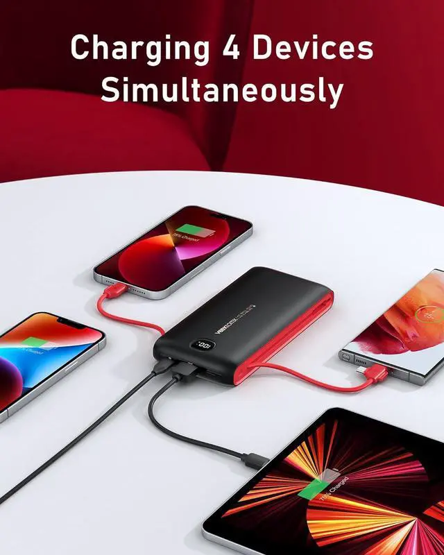 Alt view image 6 of 7 - VEEKTOMX Portable Charger with Built in Cables 22.5W 20000mAh, Power Bank for iPhone with AC Wall Plug, Fast Charging USB C Slim Battery Pack with LED Display Compatible with iPhone, Samsung, etc