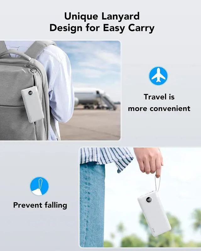 Alt view image 7 of 7 - Portable Charger for iPhone with Built in Cords, 10000mAh USB C Phone Power Bank, VRURC Ultra Slim with 5 Outputs 2 Inputs LED Display External Battery Compatible with iPhone,Samsung, Tablets