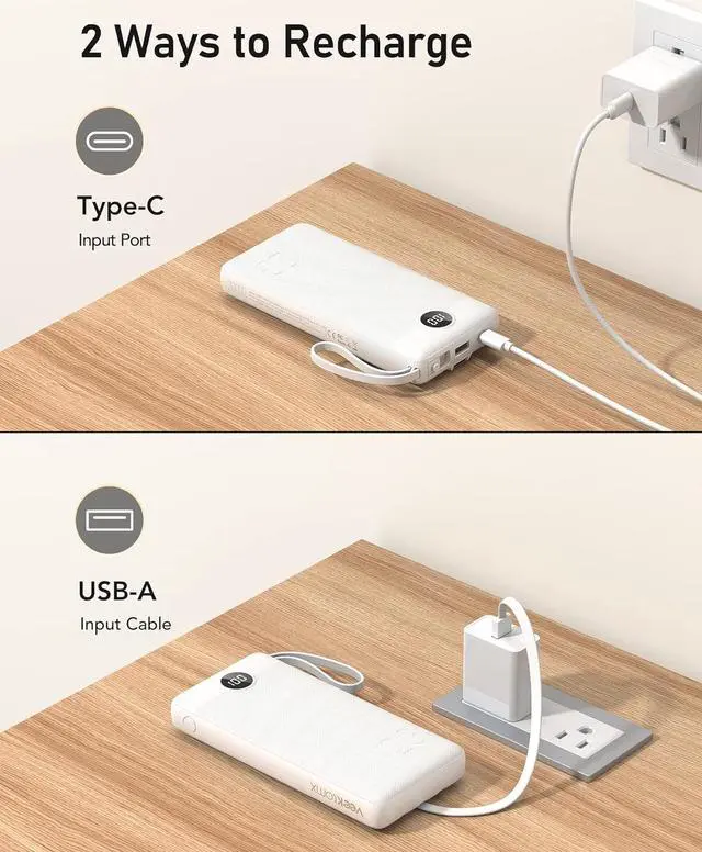 Alt view image 4 of 7 - VEEKTOMX Portable Charger Built-in Cables, 20000mAh Power Bank for iPhone, USB C Fast Charge Battery Pack, Travel Essentials Backup Battery Bank, Compatible with iPhone 15/14, Samsung, Andriod, Etc