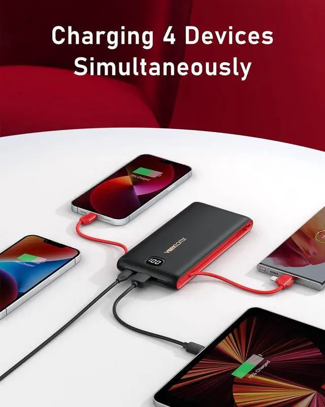 Alt view image 5 of 7 - VEEKTOMX Portable Charger with Built in Cables 10000mAh, Power Bank for iPhone with AC Wall Plug, Fast Charging USB C Slim Battery Pack with LED Display Compatible with iPhone15/14/13, Samsung