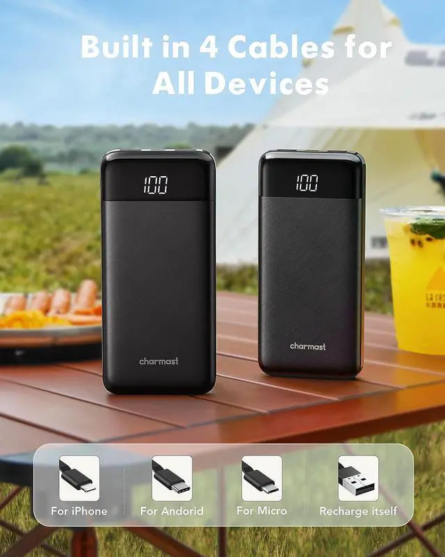 Alt view image 2 of 7 - 2 Packs Portable Chargers with Built in Cables, 2PCS Slim 10000mAh Travel Essentials Battery Pack 6 Outputs 3A Power Banks for iPhone Samsung Pixel LG Moto iPad