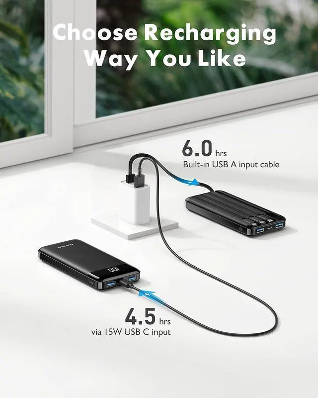 Alt view image 6 of 7 - 2 Packs Portable Chargers with Built in Cables, 2PCS Slim 10000mAh Travel Essentials Battery Pack 6 Outputs 3A Power Banks for iPhone Samsung Pixel LG Moto iPad