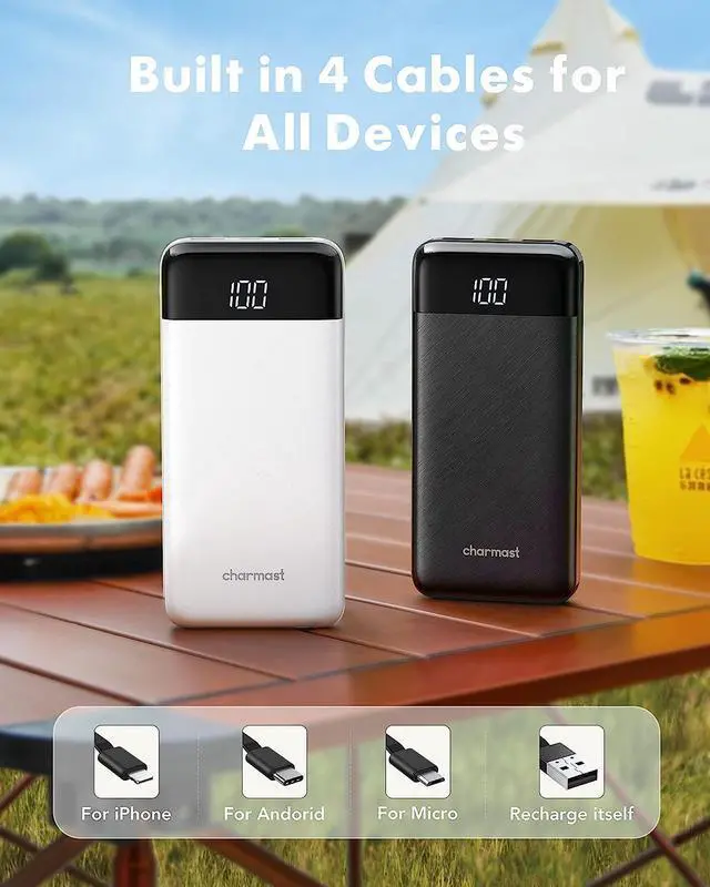Alt view image 2 of 7 - 2 Packs Portable Chargers with Built in Cables 2PCS Slim 10000mAh Travel Essentials Battery Pack 6 Outputs 3A Power Banks for iPhone  Pixel LG Moto iPad