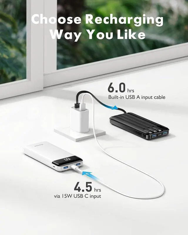 Alt view image 6 of 7 - 2 Packs Portable Chargers with Built in Cables 2PCS Slim 10000mAh Travel Essentials Battery Pack 6 Outputs 3A Power Banks for iPhone  Pixel LG Moto iPad