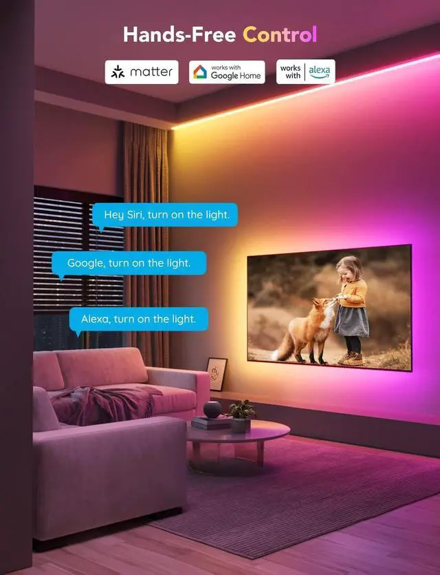 Alt view image 2 of 7 - Govee RGBIC LED Strip Lights M1 with Matter, 6.56ft WiFi LED Lights for Cabinet, TV, Bed and Gaming Desk, Smart LED Lights Work with Apple Home, Alexa, Google Assistant and SmartThings