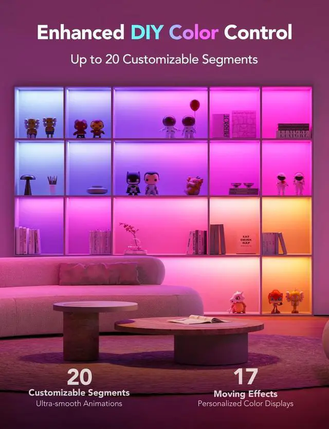 Alt view image 5 of 7 - Govee RGBIC LED Strip Lights M1 with Matter, 6.56ft WiFi LED Lights for Cabinet, TV, Bed and Gaming Desk, Smart LED Lights Work with Apple Home, Alexa, Google Assistant and SmartThings