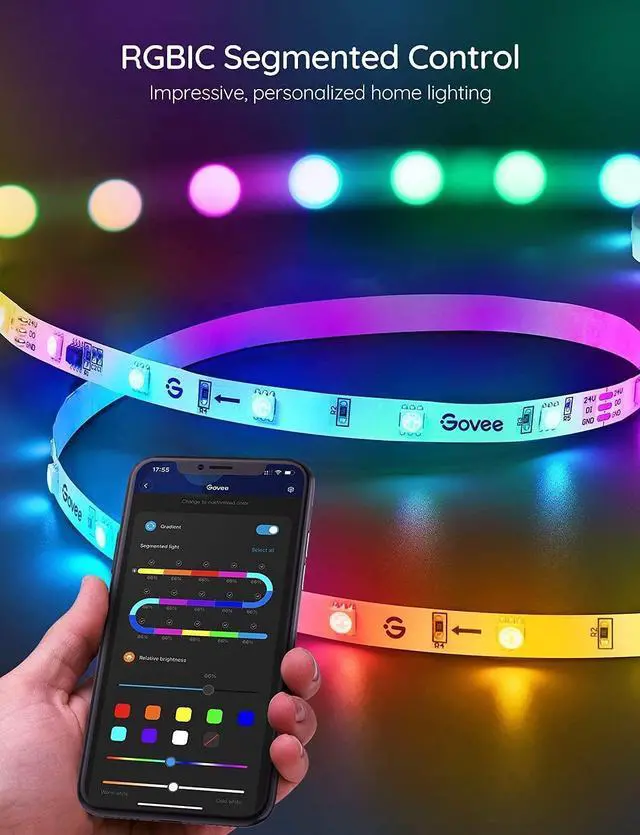 Alt view image 2 of 7 - Govee 32.8ft RGBIC LED Strip Lights, LED Light Strips Bluetooth Control, Segmented DIY, Intelligent Color Picking, Music Sync, 64 Scene Modes LED Lights for Bedroom Gaming Room, 2 Rolls of 16.4ft