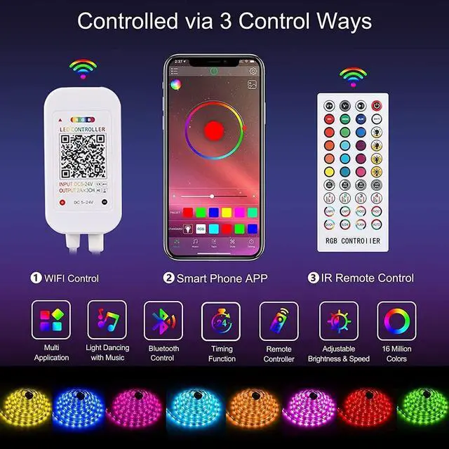 Alt view image 2 of 7 - Bluetooth LED Strip Lights, ALED Light 5050 10M (2 x 5M) 300 LED Stripes Lights Smart-Phone Controlled Waterproof RGB LED Brand Light for Home&Outdoor Decoration