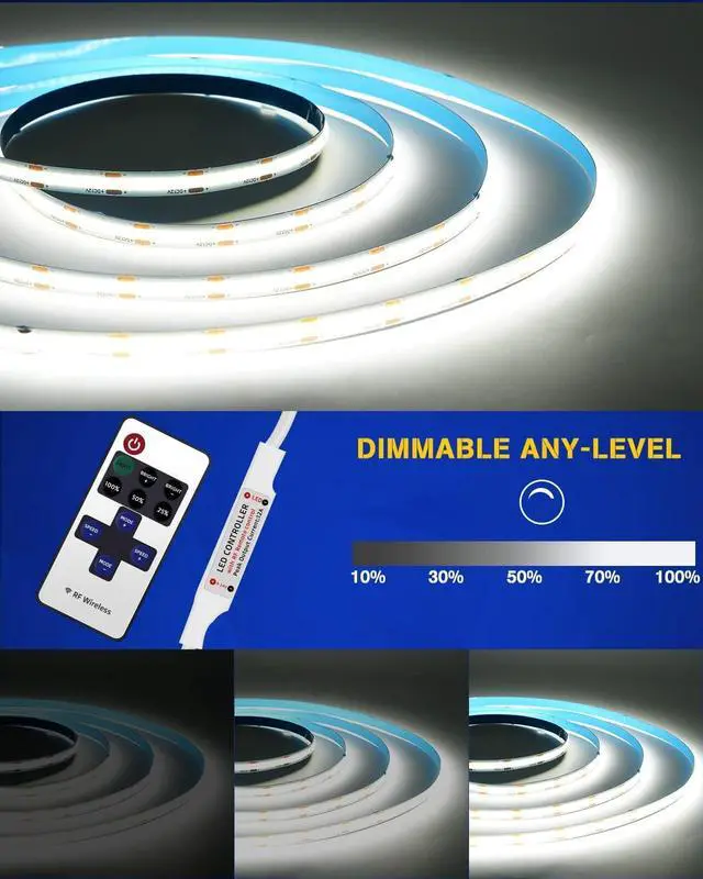 Alt view image 4 of 7 - COB LED Strip Light White 6000K, Strong 3M Adhesive Flexible Led Rope Lights, DC 12V/16.4ft Dimmable LED Tape Lights Kit for Home, Office, RV, DIY, TV Backlight, Stage(Power Adapter not Included)