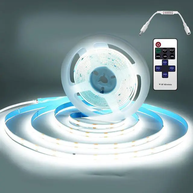 Main image of COB LED Strip Light White 6000K, Strong 3M Adhesive Flexible Led Rope Lights, DC 12V/16.4ft Dimmable LED Tape Lights Kit for Home, Office, RV, DIY, TV Backlight, Stage(Power Adapter not Included)