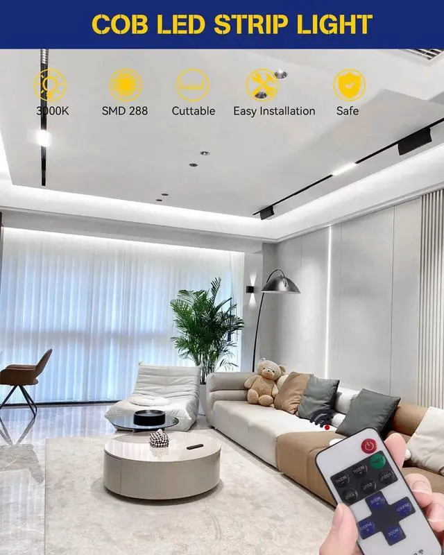 Alt view image 5 of 7 - COB LED Strip Light White 6000K, Strong 3M Adhesive Flexible Led Rope Lights, DC 12V/16.4ft Dimmable LED Tape Lights Kit for Home, Office, RV, DIY, TV Backlight, Stage(Power Adapter not Included)