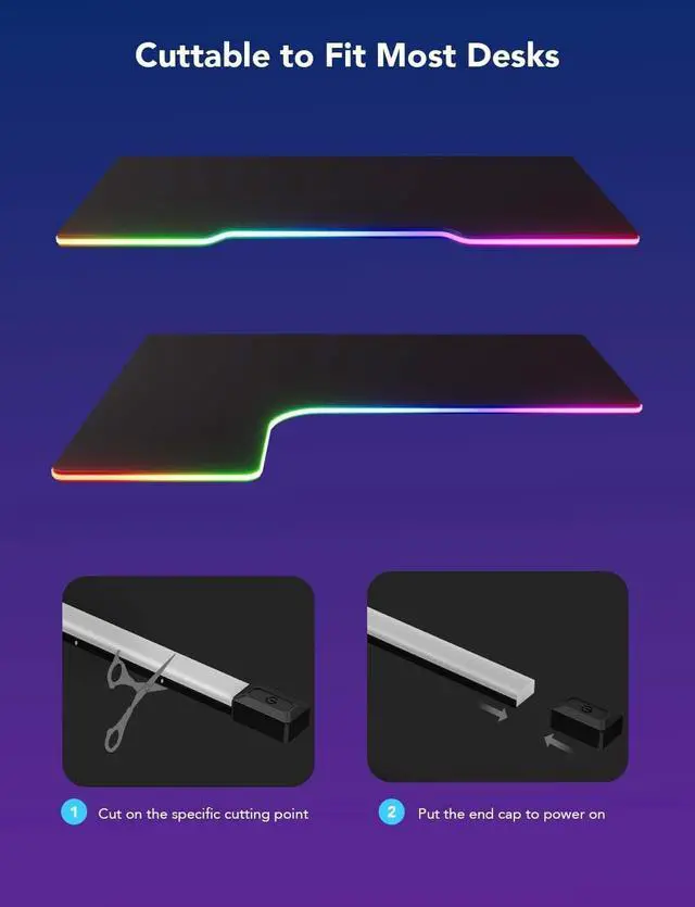 Alt view image 4 of 7 - RGBIC Gaming Lights, 10ft Neon Rope Lights Soft Lighting for Gaming Desks, LED Strip Lights Syncing with Razer Chroma, Support Cutting, Smart App Control, Music Sync, Adapter (Only 2.4G Wi-Fi)