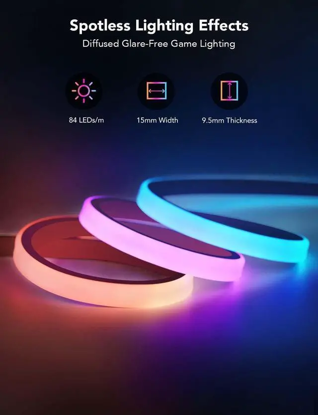 Alt view image 3 of 7 - RGBIC Gaming Lights, 10ft Neon Rope Lights Soft Lighting for Gaming Desks, LED Strip Lights Syncing with Razer Chroma, Support Cutting, Smart App Control, Music Sync, Adapter (Only 2.4G Wi-Fi)