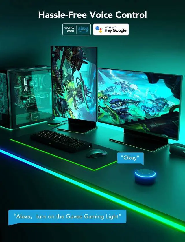 Alt view image 6 of 7 - RGBIC Gaming Lights, 10ft Neon Rope Lights Soft Lighting for Gaming Desks, LED Strip Lights Syncing with Razer Chroma, Support Cutting, Smart App Control, Music Sync, Adapter (Only 2.4G Wi-Fi)