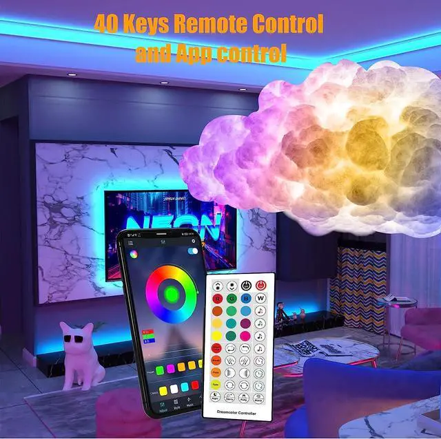 Alt view image 2 of 7 - LED Cloud Light,3pcs RGB Cloud Lights with IC Remote Control and APP Control Cool Lights Sync Music Color Changing Led Lights for Bedroom Ceiling Adults and Kids Modern Home Decorations