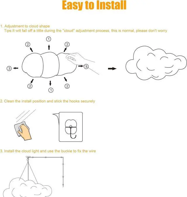 Alt view image 7 of 7 - LED Cloud Light,3pcs RGB Cloud Lights with IC Remote Control and APP Control Cool Lights Sync Music Color Changing Led Lights for Bedroom Ceiling Adults and Kids Modern Home Decorations