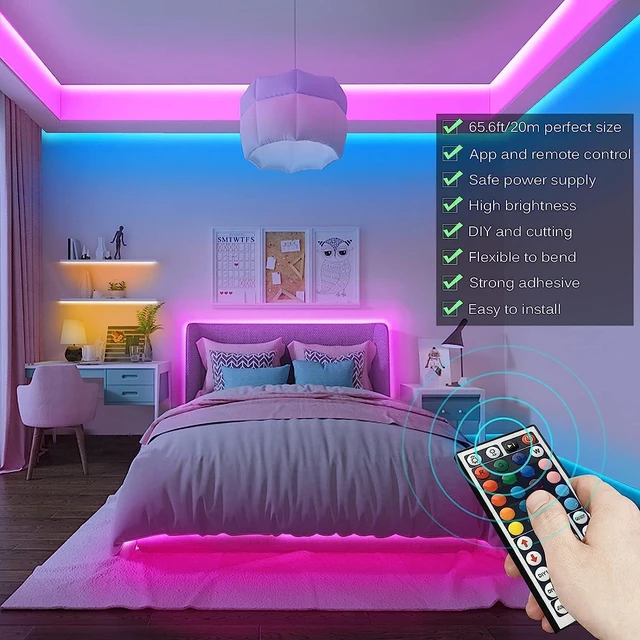 Alt view image 3 of 7 - Led Lights for Bedroom, Music Sync LED Rope Lights APP Control with Remote, RGB Led Strip Lights for Room Kitchen Party Home Decoration (65.6ft)