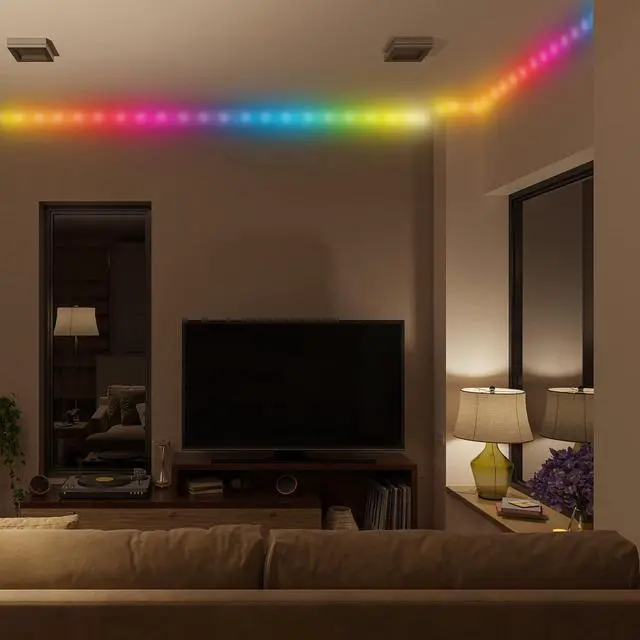 Alt view image 4 of 7 - 13.1ft Color Flow Multi-Color LED Light Strip Indoor Fun Flash Mode Remote Control Dimmable Self Adhesive Timer 120 RGB+IC LEDs USB Powered Multi-White Sound Reactive