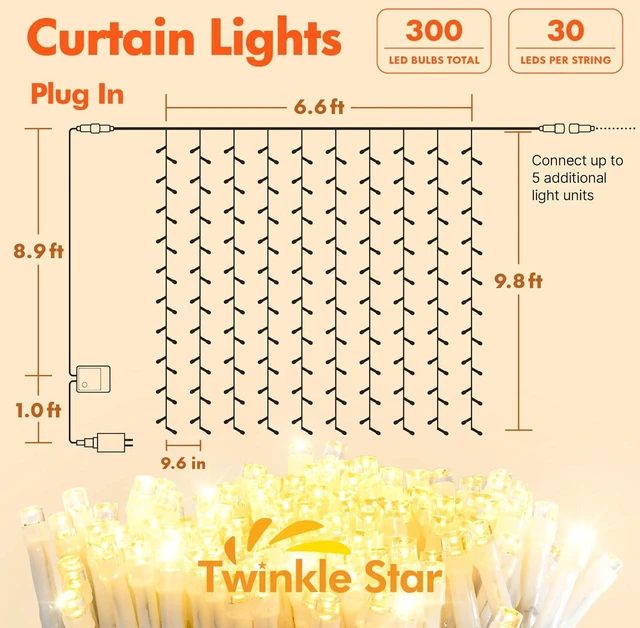 Alt view image 2 of 7 - Twinkle Star 300 LED Window Curtain String Light Wedding Party Home Garden Bedroom Outdoor Indoor Wall Decorations, Warm White