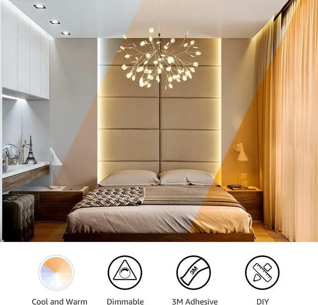 Alt view image 3 of 7 - LED Tunable White Strip Light Warm to Cool White 32.8ft Dimmable Bright LED Tape Lights 600 LEDs 2835 Strong 3M Adhesive Not Cuttable Suitable for Christmas Decorations Home Bedroom