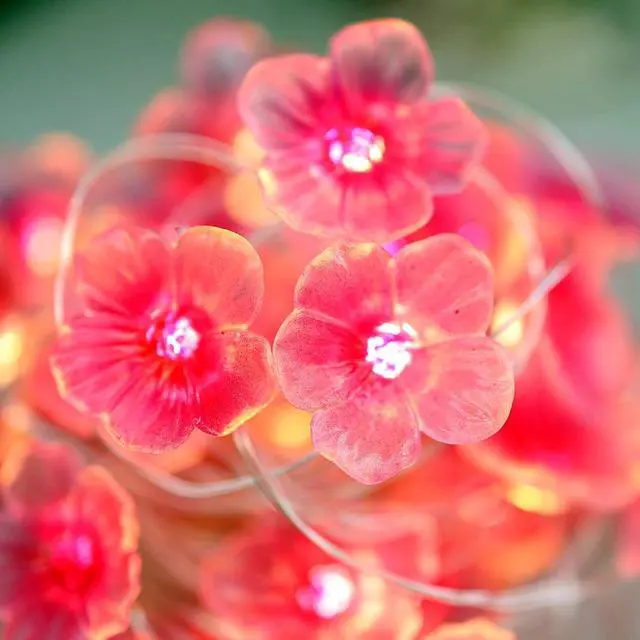 Alt view image 2 of 7 - Cherry Blossom Fairy String Lights Sakura Pink Flower Decorative Lights Modern Décor 10ft 30LEDs with Timer Remote Control for Bedroom Floral Garland Centerpieces