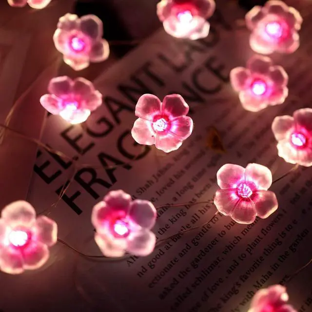 Alt view image 4 of 7 - Cherry Blossom Fairy String Lights Sakura Pink Flower Decorative Lights Modern Décor 10ft 30LEDs with Timer Remote Control for Bedroom Floral Garland Centerpieces