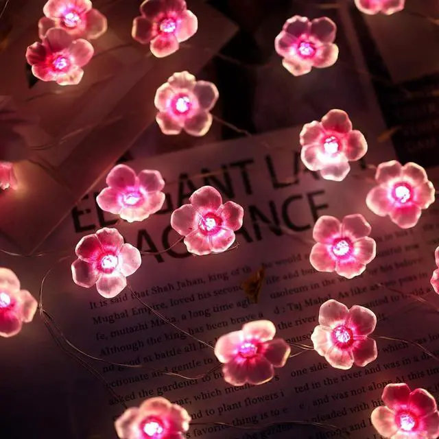 Alt view image 5 of 7 - Cherry Blossom Fairy String Lights Sakura Pink Flower Decorative Lights Modern Décor 10ft 30LEDs with Timer Remote Control for Bedroom Floral Garland Centerpieces