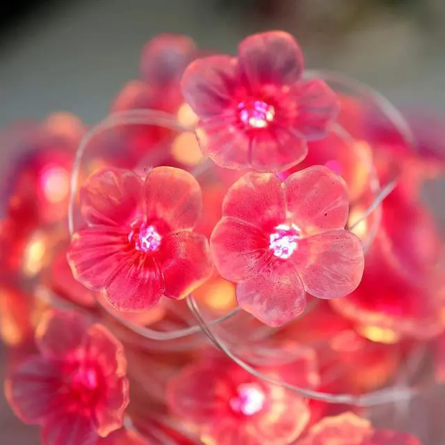 Alt view image 6 of 7 - Cherry Blossom Fairy String Lights Sakura Pink Flower Decorative Lights Modern Décor 10ft 30LEDs with Timer Remote Control for Bedroom Floral Garland Centerpieces