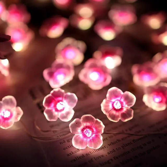 Alt view image 3 of 7 - Cherry Blossom Fairy String Lights Sakura Pink Flower Decorative Lights Modern Décor 10ft 30LEDs with Timer Remote Control for Bedroom Floral Garland Centerpieces