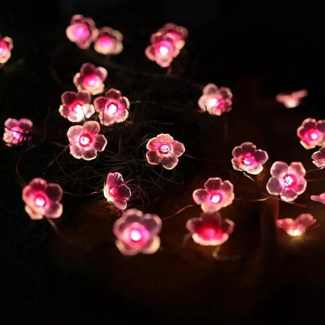 Alt view image 7 of 7 - Cherry Blossom Fairy String Lights Sakura Pink Flower Decorative Lights Modern Décor 10ft 30LEDs with Timer Remote Control for Bedroom Floral Garland Centerpieces