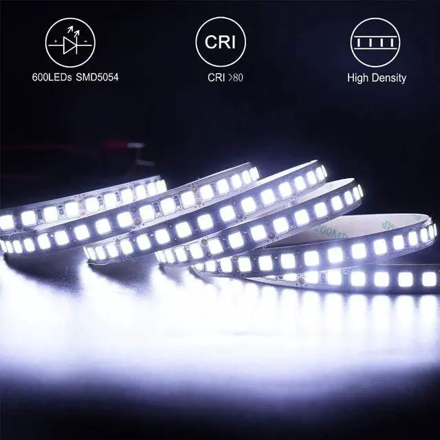 Alt view image 2 of 7 - LED Light Strip, 16.4ft 600 Units SMD 5054 LEDs(5050 Upgraded), 16000LM Flexible 12V DC Light Strips, LED Ribbon, DIY Christmas Home Kitchen Indoor Party Decoration (Waterproof IP65, Cold White 6500K)
