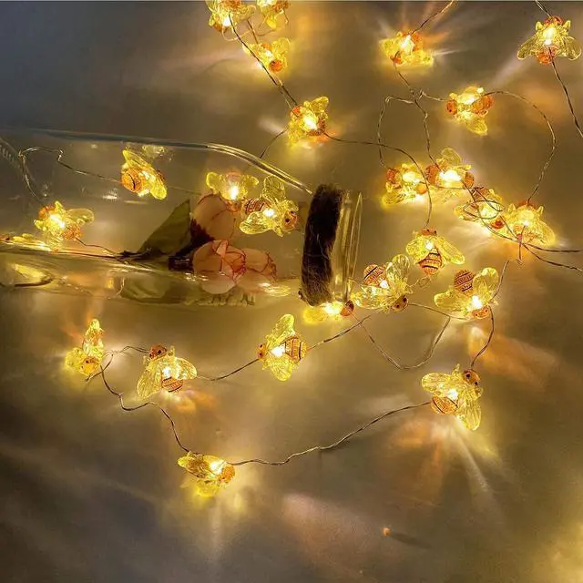 Alt view image 4 of 6 - 40 LED Honeybee Fairy String Lights Waterproof Battery Operated 8 Modes with Remote Control for Wedding, Party, Festival, Indoor, Outdoor (Honeybee)