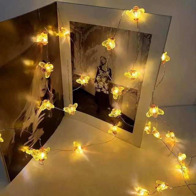 Alt view image 5 of 6 - 40 LED Honeybee Fairy String Lights Waterproof Battery Operated 8 Modes with Remote Control for Wedding, Party, Festival, Indoor, Outdoor (Honeybee)