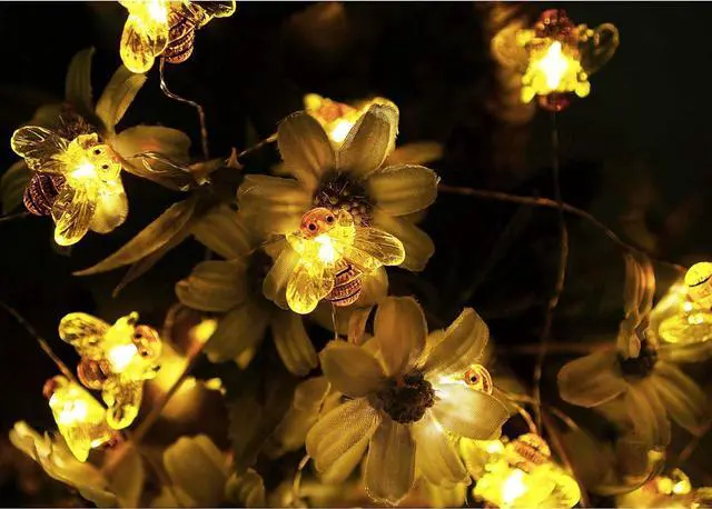 Alt view image 3 of 6 - 40 LED Honeybee Fairy String Lights Waterproof Battery Operated 8 Modes with Remote Control for Wedding, Party, Festival, Indoor, Outdoor (Honeybee)