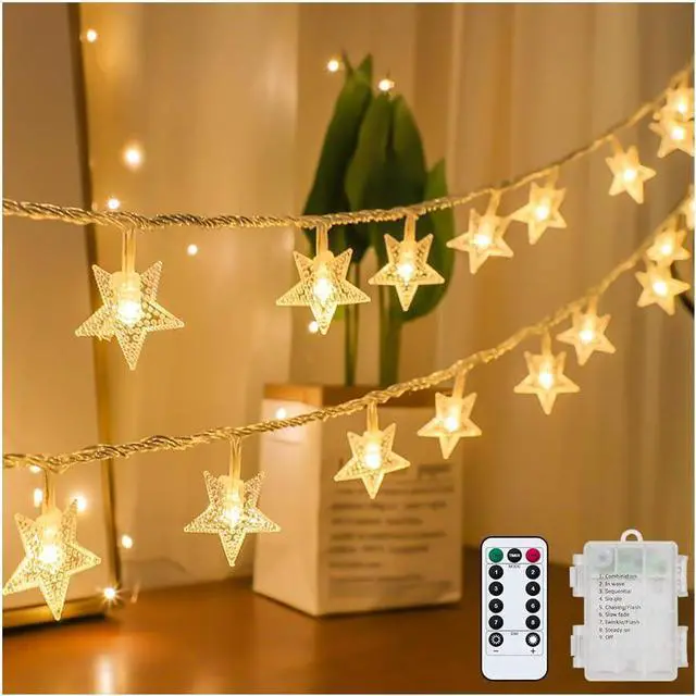 Main image of Tasodin Star String Lights Battery Operated Waterproof 40 LED 20 FT Star Fairy String Lights with Remote Control for Home, Party, Christmas, Wedding, Garden Decoration, Warm White